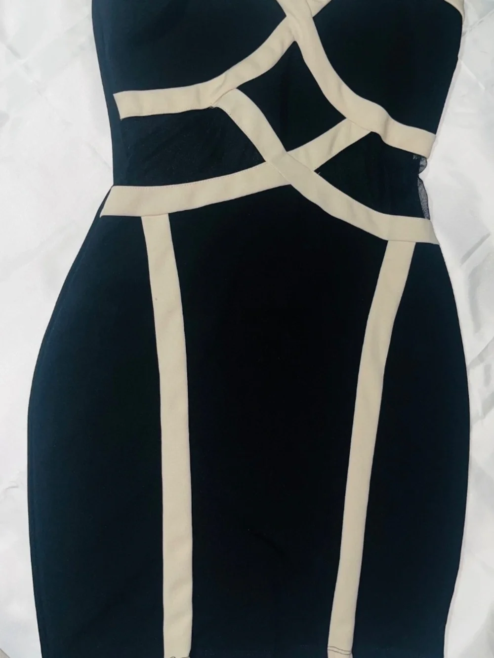 Windsor Womens Black Beige Mesh Strapless Bodycon Mini Dress Polyester Size S - Picture 6 of 13